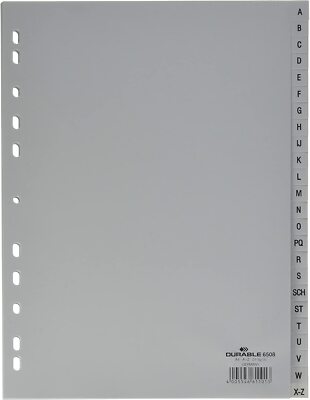 Durable A-Z Register (A4, 24tlg., aus PP, volldeckend) 10 Stück, 650810 6508-10