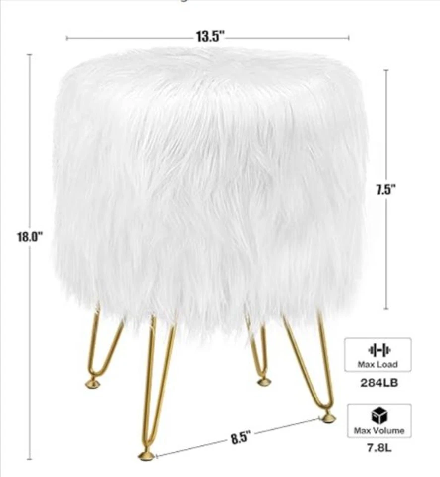 Banqueta penteadeira 4 pernas de metal com almofada antiderrapante, pele sintética redonda - Imagem 4 de 4