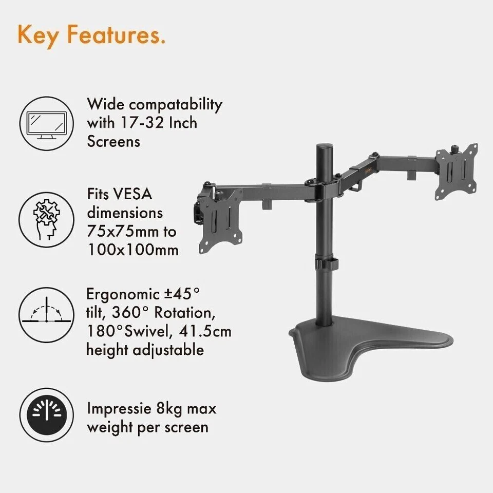 DUAL HP PC Monitor Bundle 48" 2 x 24" 1920 x 1080 DVI VGA DP + New Dual Stand - Image 3 of 4