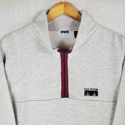 Rare VTG 80's CISCO SYSTEMS Size XL Mens 1/4 Zip Sweatshirt Made in USA Gray