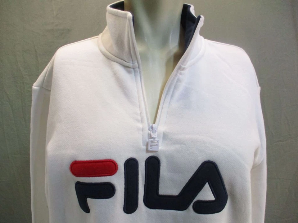 FILA Talla M Mujer Blanco 1/4 Cremallera Manga Larga Algodón Pullover Sudadera 7W089 Foto 2 de 4
