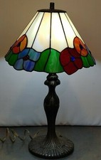 Vintage Stained Glass Solid Bronze Base Table Lamp 20 Inches