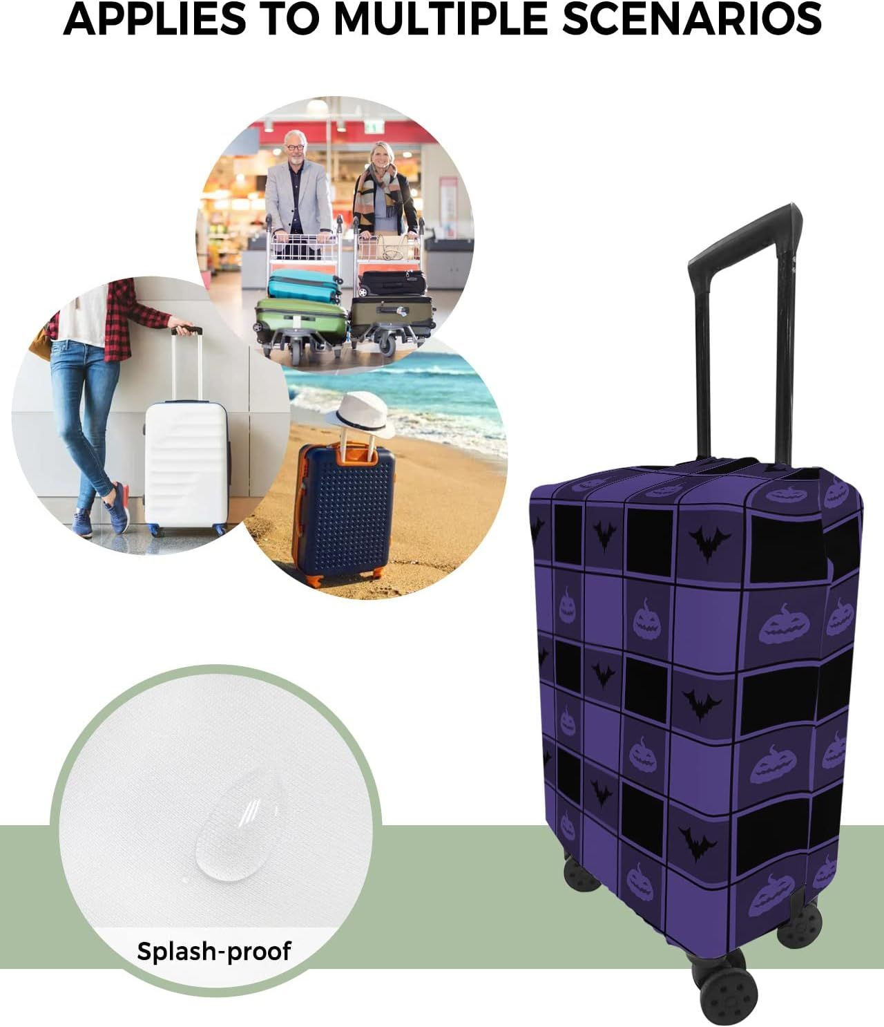 Halloween Purple Plaid Luggage Cover L(26-28inch suitcase), HalloweenCHM4361 