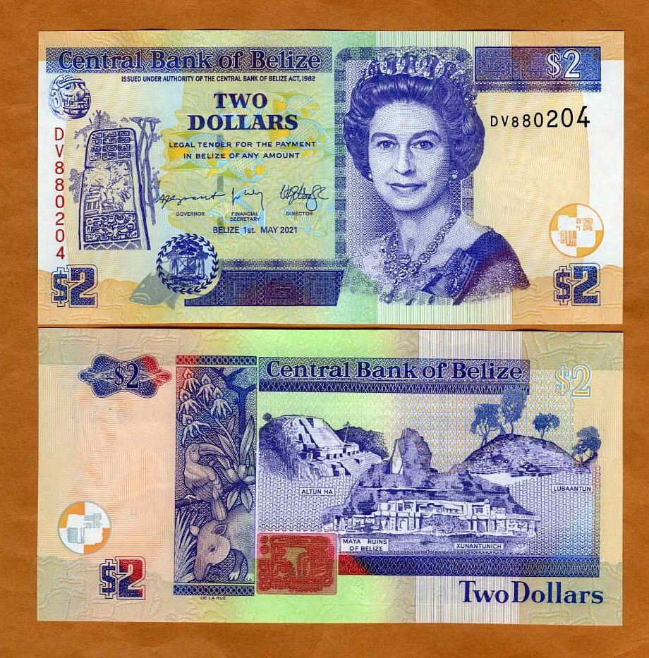 Belize, 2 Dollars, 2021, QEII, P-66f, UNC | eBay