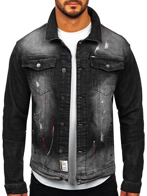 Bolf Schwarze Jeansjacke Teddyfell Jeansjacke Jacke Sweatjacke