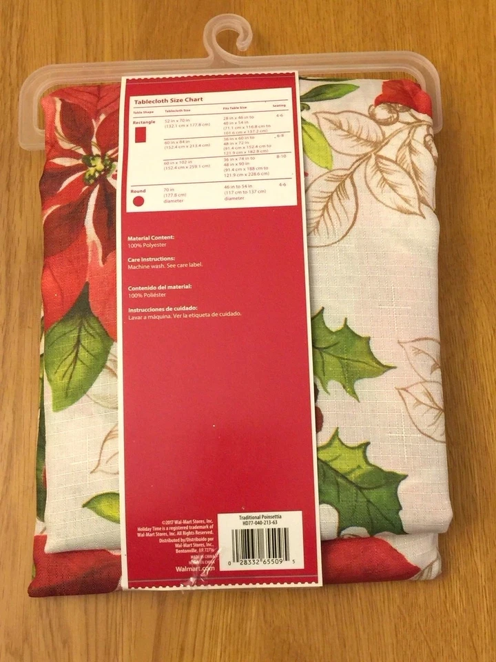 Rectangle Poinsettia Tablecloth Christmas 100% Polyester 60" x 84" Granny Core - Image 2 of 4