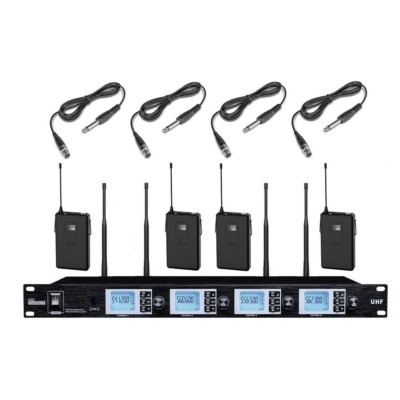 Professional 4x100 Channel uhf Wireless System 4 Guitar Cable For uhf Microphone