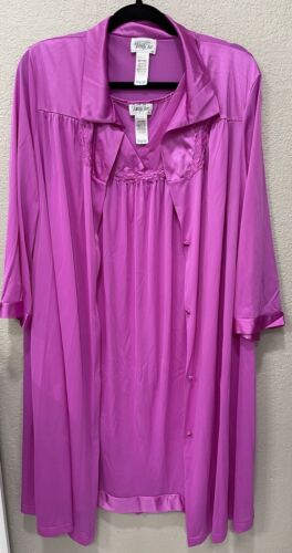 Vintage Vanity Fair Women's XL Nightgown Sleeveless Satin Banded Nylon Pink 2 Pc - Picture 1 of 9