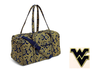 West Virginia University Vera Bradley Large Travel Duffle +WV Iron On Blue Gold