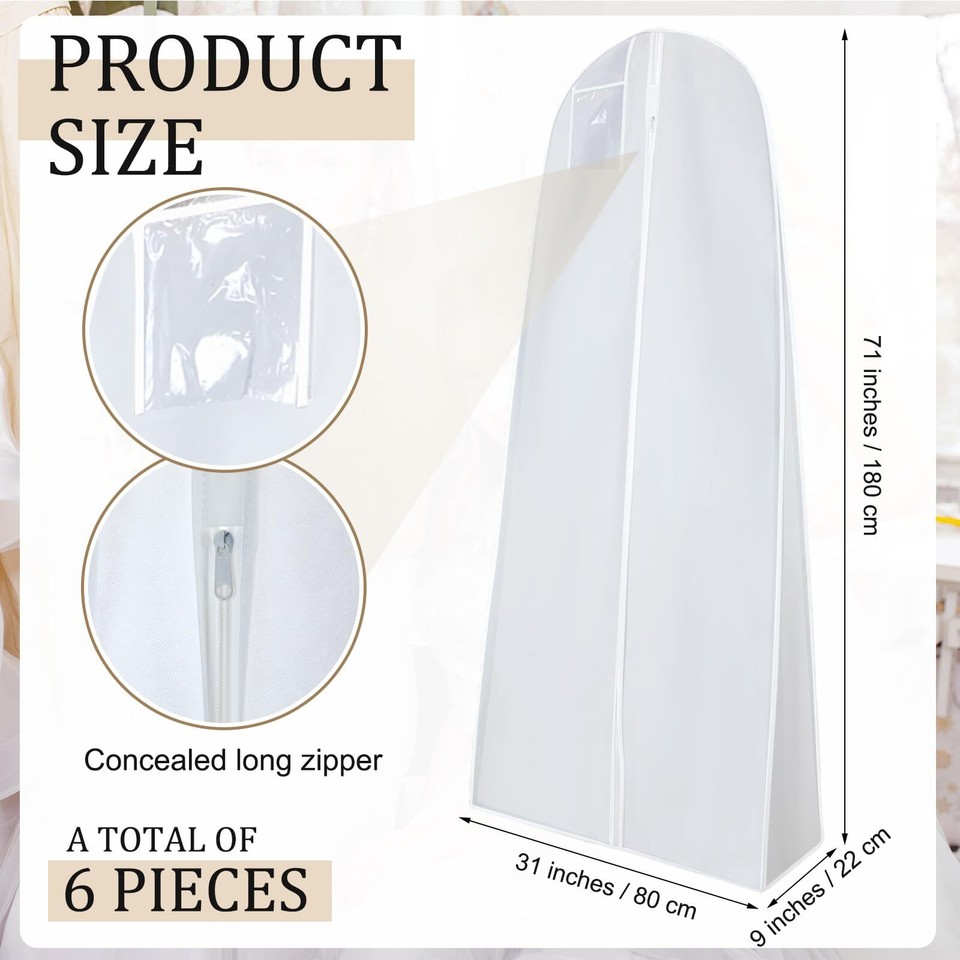 6 Pack Wedding Dress Garment Bag, 71'' Long Gown Dress Garment Bag eBay
