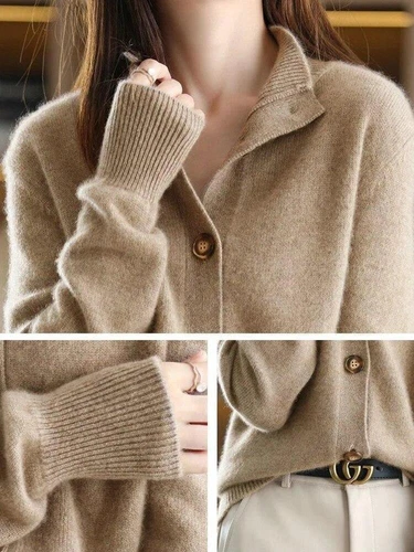 Cardigan maglione maglia cashmere da donna pullover invernale vestibilità ampia cappotto - Foto 10 di 28