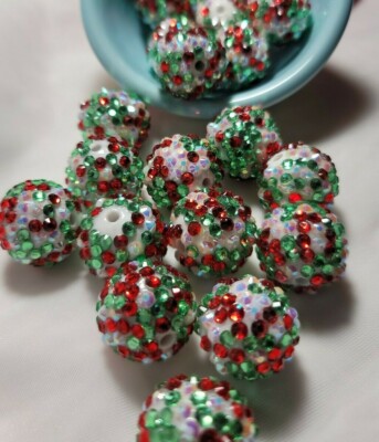 25 pieces 20 MM resin rhinestone red/white/green bubblegum chunky beads