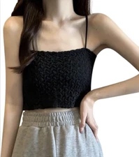 H&M Divided Ruched Textured Black Crop Top/Stretchy Tank  - Size S
