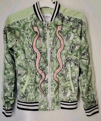 GUESS Bomber Jacket Green Snake Embroidered Size XS