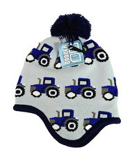 Broner Tractor Boys Kids Winter Hat Blue/Gray/Black/White NEW