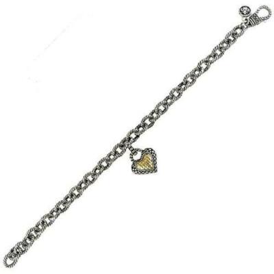 Andrea Candela 18k Yellow Gold & Silver Cable Heart Charm Bracelet (ACB119-GO)