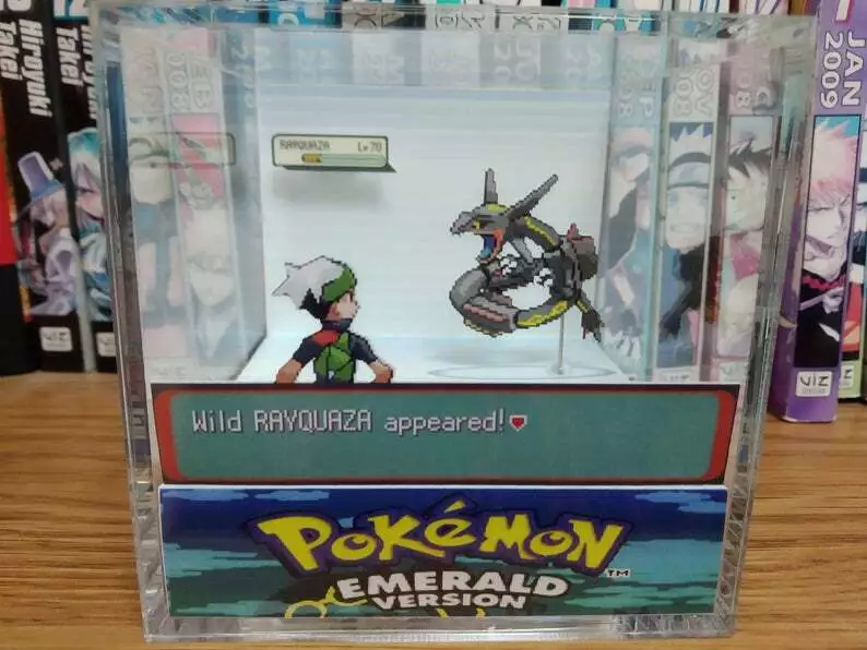 Pokemon Shiny Rayquaza Encounter Handmade Diorama - Gameboy Gaming Cube- Fanart