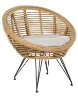 Gartenstuhl Rattan NatüRlich Auflage Beige Metallbeine Schwarz Boho Maratea