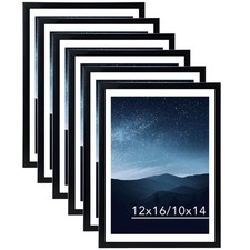 12x16 Picture Frame Set of 6 Black with 10x14 Mat for 30 x 40cm Diamond Art P...