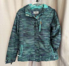 EUC Champion Kids Blue Green Striped Hooded Jacket L