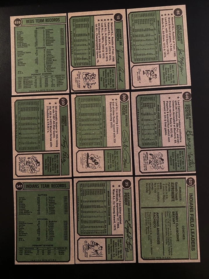 Tarjetas de béisbol 1974 Cincinnati Reds & Cleveland Indians (lote 52 diferentes): en muy buen estado+ - EX+ Foto 2 de 4