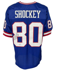 New York Giants Jeremy Shockey Autographed Pro Style Blue Jersey BAS Authenti...