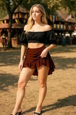 ThePirateDressing Women Steampunk High-Low Short Skirt - Chocolate