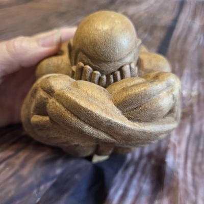 Sacred Weeping Buddha Sculpture Figurine Statue Yogi Solid Wood Asian Meditation