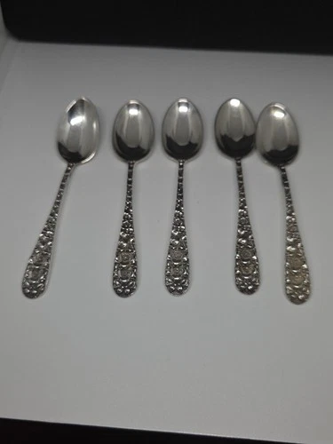 5 Stieff Forget Me Not  Sterling Silver Demitasse Spoon 4 1/4”  Kirk & Schofield