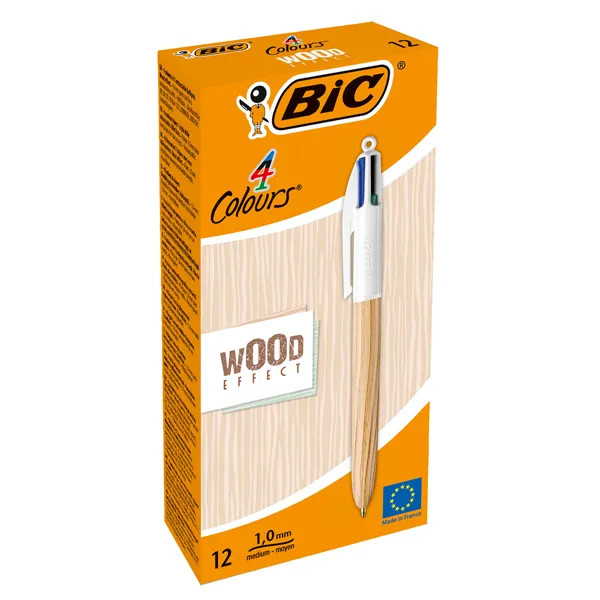 Penna a Sfera a Scatto 4 Colours Wood Bic - 1 mm - 508964 (Legno Conf. 12)