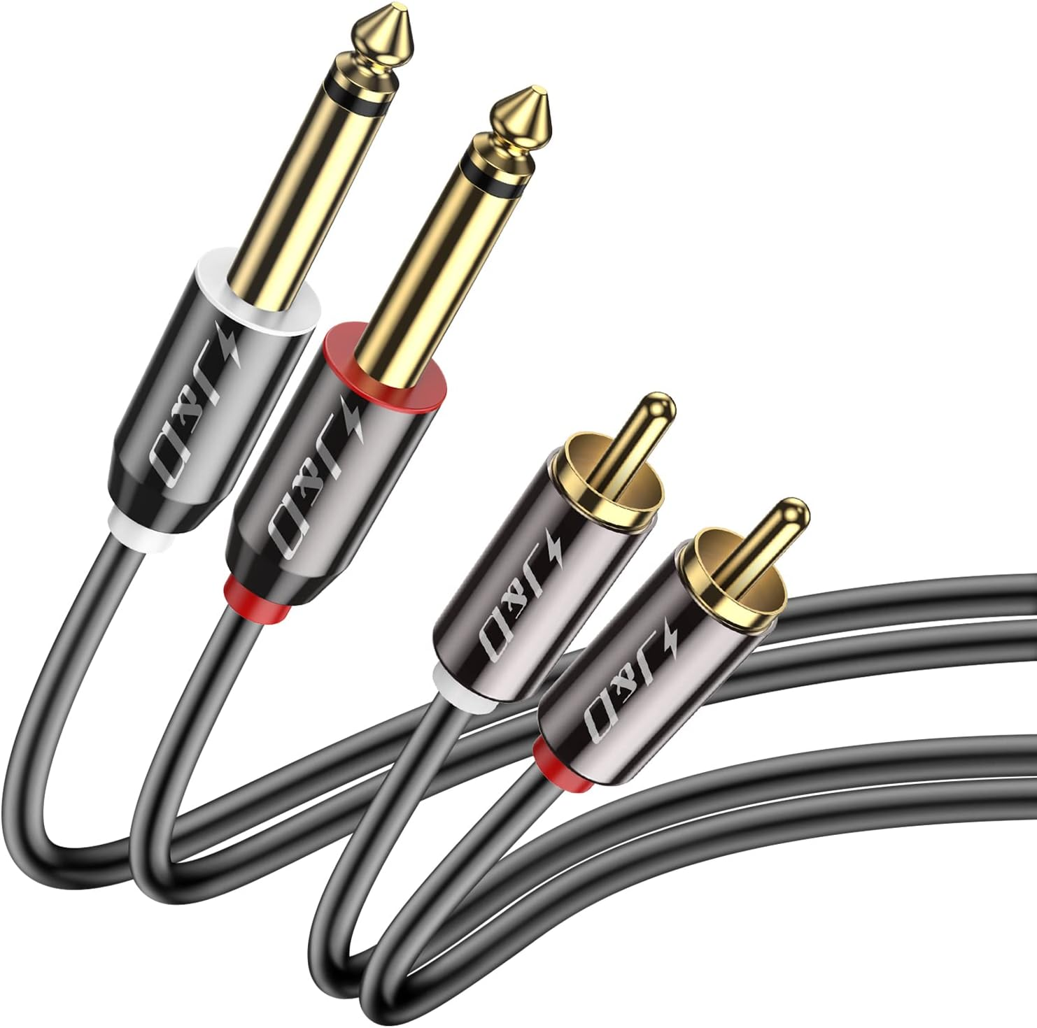 Dual 1/4 Inch TS to Dual RCA Stereo Audio Interconnect Cable, RCA Male to 1/4"" M