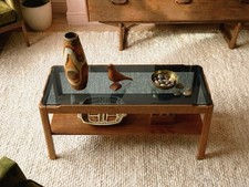 Myer Teak Glass Coffee Table Mid Century Vintage MCM Scandinavian