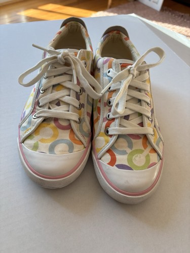 COACH Barrett Signature C Sneakers in White Multi Women's Size 8 Canvas