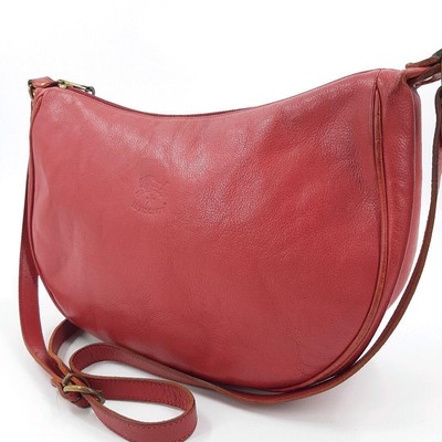 Il Bisonte Crescent Red Leather Shoulder Bag Half Moon Crossbody Used