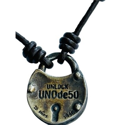 UNO de 50 Unlock Padlock Leather Cord Necklace Adjustable Black 19'' Spain Boho
