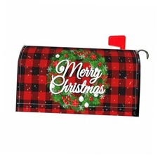 Merry Christmas Mailbox Covers Magnetic Standard Size 18 21X18 Inches Red Black