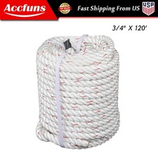 3/4IN x120FT High Strength Braided Rope Breaking Strength 2038 Pounds White Red