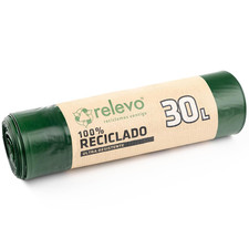 Relevo 100% Recycled Bin Liners, Heavy Duty 30L, 15 Trash Bags