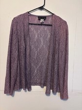 NWT Alex Evenings Women Dressy Purple Sparkle Open Front Cardigan Jacket Size 16