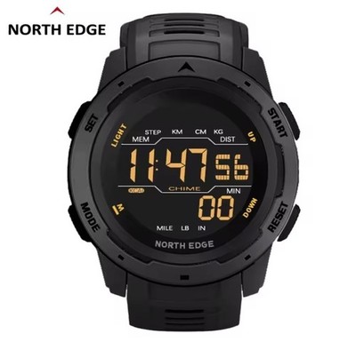NORTH EDGE Mars Digitaluhr   Herren Sportuhr, Wasserdicht 50M, Countdown Schwarz