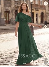 Dark Green Chiffon Gown 56 In Long