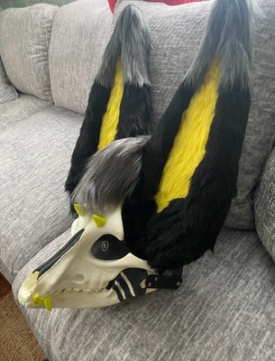 MQ/LQ Skull dog Fursuit furred and hand painted grey black and yellow 