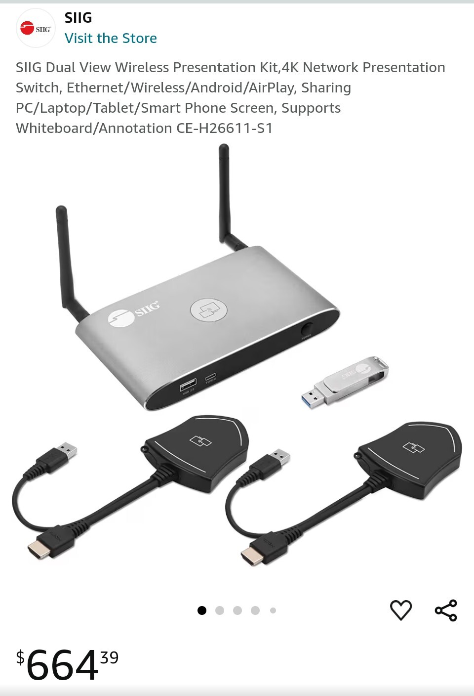 NIB $665-SIIG Dual View Wireless Presentation Kit,4K Network Presentation Switch
