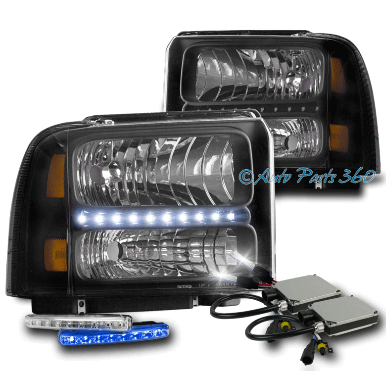 OEDRO Headlight Assembly Compatible with 2005 2006 2007 Ford F250 F350 F450 F550 Super Duty Headlights, Headlamps With LED DRL Black Housing Driver & Passenger