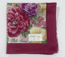 WOMEN HANDKERCHIEF FLORAL Pink White Rose COTTON POCKET SQUARE 16”