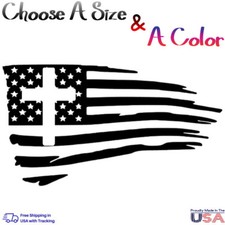 Cross Sticker Decal USA Flag American Die Cut Jesus Christian White Black