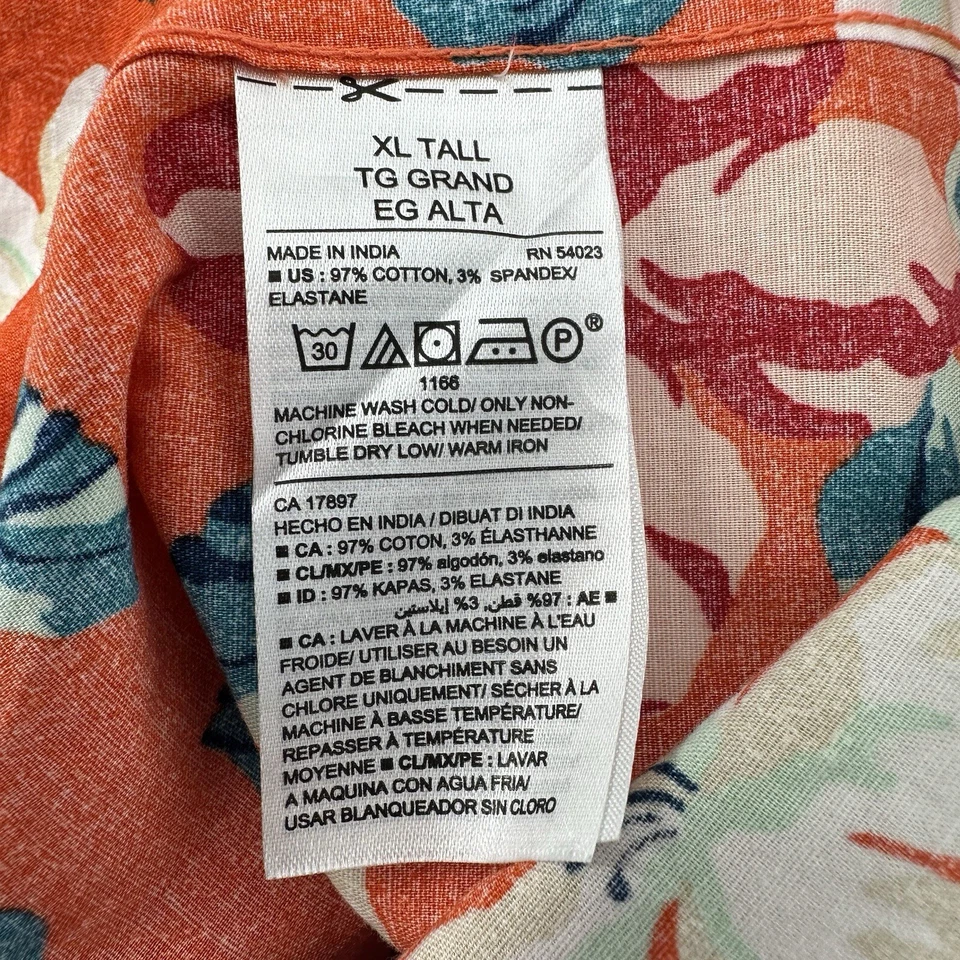 Old Navy Shirt Size XLT Mens Orange Floral Hawaiian Getaway Classic Slim Beach - Image 4 of 4