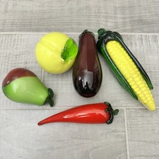 Lot Of 5 Vtg Art Glass Fruit Pear  Corn Eggplant Pepper Kitchen Decor