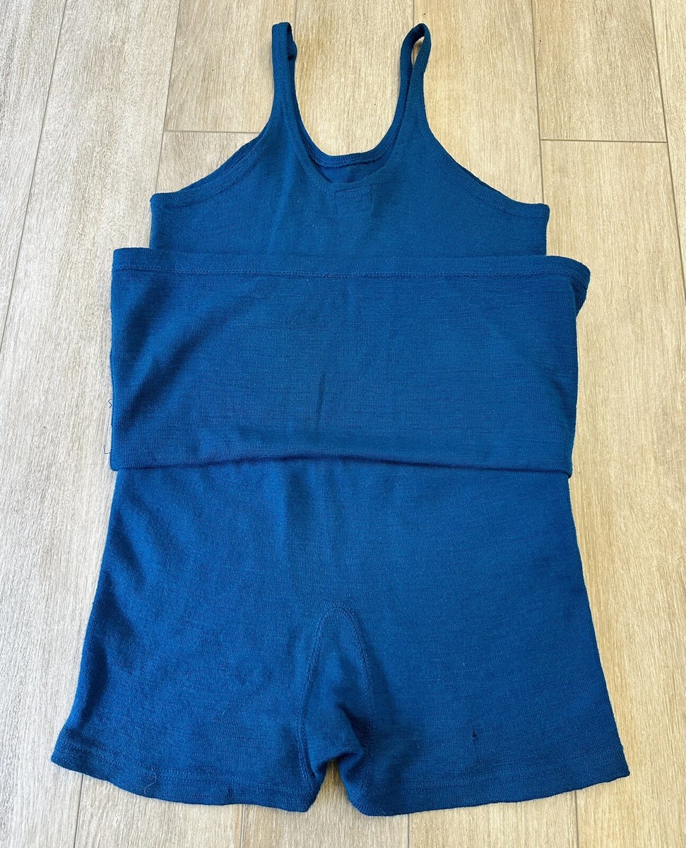 Antique 1920s Jantzen Blue Wool Knit One Piece Swim Suit Bathing