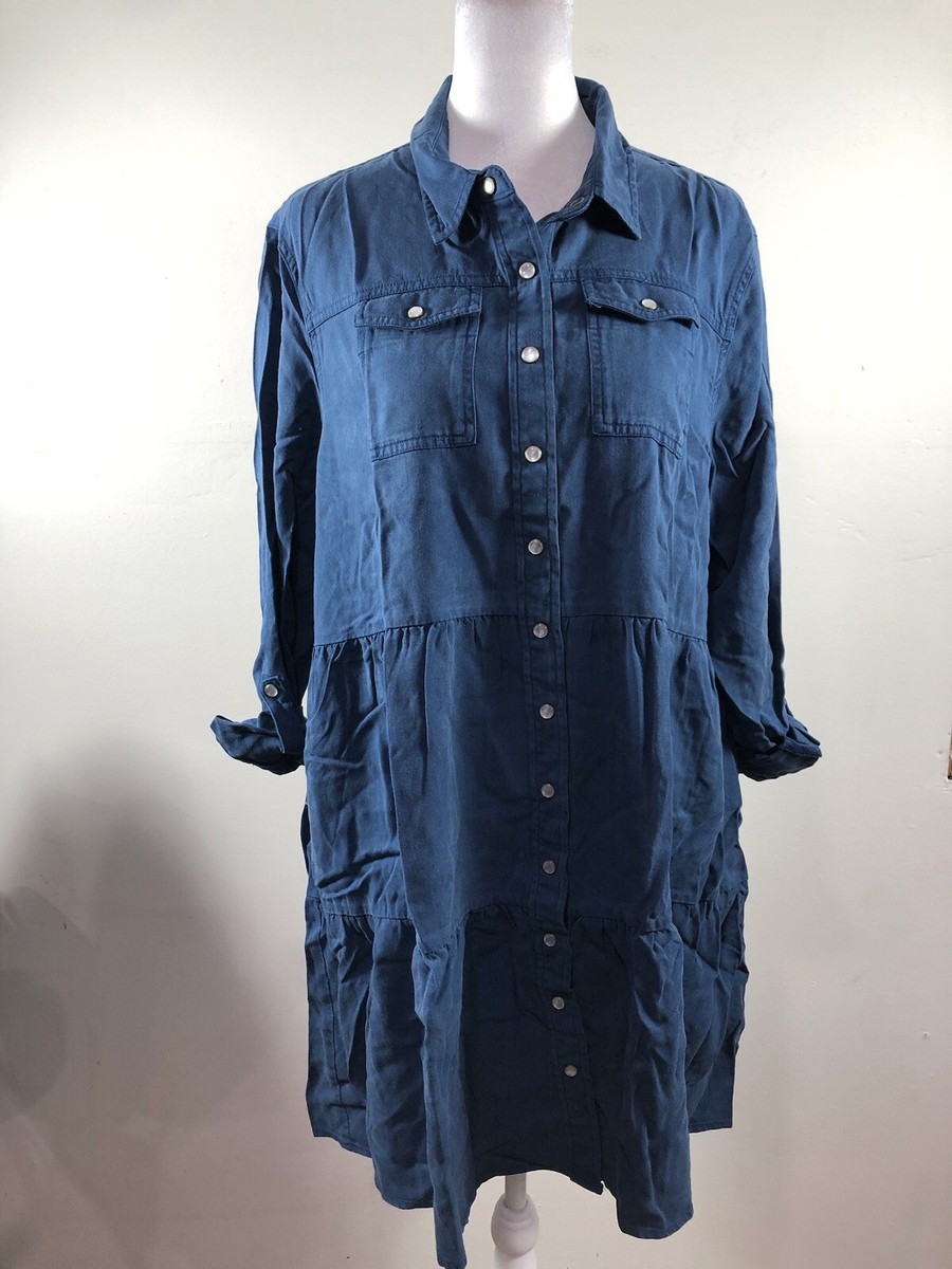 rochelle behrens shirt dress The Long Sleeve Drop Waist Shirt Dress Navy / XS